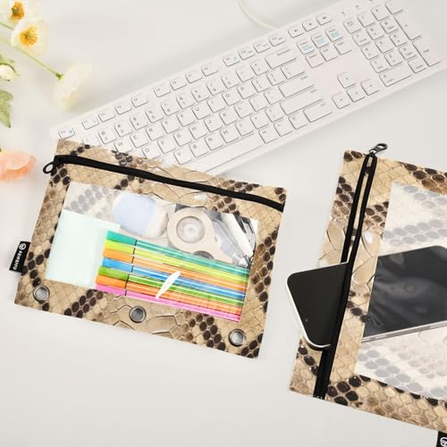 2 Pack 3 Ring Binder Pencil Pouch Snake Print Pencil Case Pencil Bags with Zipper, Clear PVC Binder Pockets for Office Daily Supplies - color: Color 4