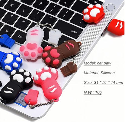 128GB USB 3.0 Flash Drive Cartoon Novelty Lovely Cat Paw Memory Stick Silicone Rubber Ainmal Pendrive Red - color: Catpaw-red, size: 128GB 3.0