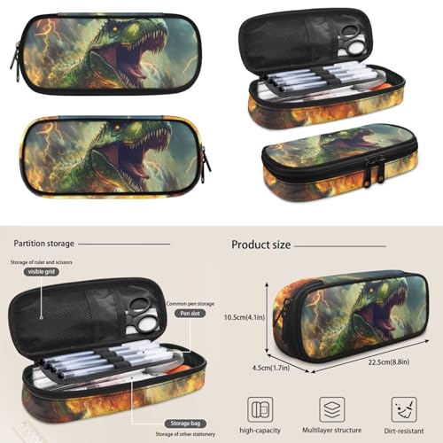 Cool Dinosaur Backpack for Kids 5-7 Boys Backpack with Lunch Box Water Bottle Carrier with Strap and Soft Pencil Case Elementary 4PCS Set Bookbag Front Side Pocket 17 inch School Bag - color: Cool Dinosaur