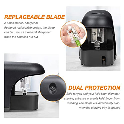 Eagle Electric Pencil Sharpener, Battery Powered Sharpener, LED Light Shinning During Sharpening, Portable, with Reusable and Replaceable Blade, Suitable for Kids, Ideal School Office Supplies (Black) - color: Black