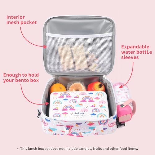 rockpapa Kids Lunch Box Set with 14oz Insulated Water Bottle & Lunch Bag, Leakproof 5.5 Cups Bento Box for School & Children, BPA-Free, Microwave Safe for Boys Girls (White Rainbow) - color: White Rainbow