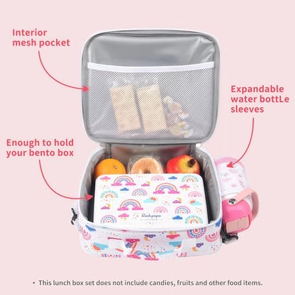 rockpapa Kids Lunch Box Set with 14oz Insulated Water Bottle & Lunch Bag, Leakproof 5.5 Cups Bento Box for School & Children, BPA-Free, Microwave Safe for Boys Girls (White Rainbow) - color: White Rainbow