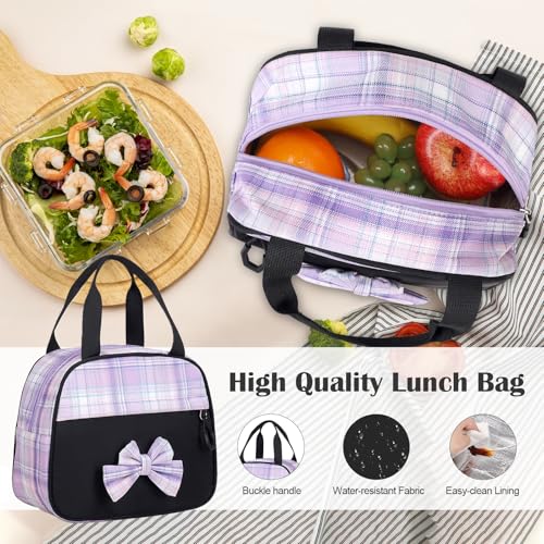 Bevalsa Rolling Backpack for Girls, Roller Backpack with Wheels, Cute Bow Wheeled School Bookbag Set with Lunch Bag & Pen Case, Suitcases for Kids Teens Elementary Middle Student (Black Purple) - color: Black Purple