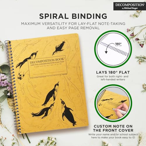 Decomposition King Penguins College Ruled Spiral Notebook - 9.75 x 7.5 Journal with 160 Lined Pages - 100% Recycled Paper - Cute Notebooks for School Supplies, Home & Office - Made in USA - color: King Penguins, style: Spiral-bound