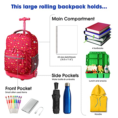 J World Sunrise Kids Rolling Backpack with Wheels for Girls Boys, Roller Bookbag for School, 18 x 13 x 9 Inches, Fox - color: Fox