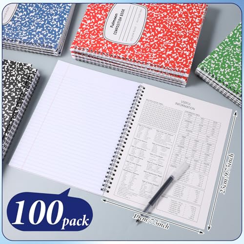 Fulmoon 100 Pack Bulk Spiral Composition Notebooks, Hard Cover, College Ruled Paper, 9-3/4 x 7-1/2 Inches, 60 Pages (30 Sheets), Assorted Marble Cover Composition Notebooks for School College Office - color: 5 Color, size: College Ruled 7.5 x 9.75 Inches