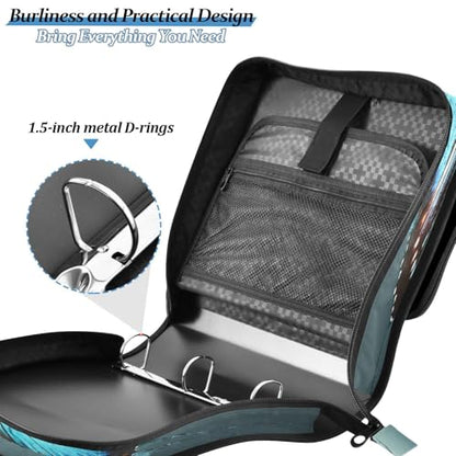 3 Ring Zipper Binder Blue Butterfly Binders Bag with Shoulder Strap 500 Sheets Paper Organizer Trapper Keeper Documents Storage File Folder for School Office - color: A437