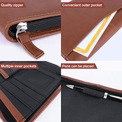 Padfolio/Portfolio, Leather Zippered Padfolio Portfolio Binder 5 x 8 Legal Writing Pad, Professional Business Portfolio for Men & Women, Card Holder, Notepad Clipboard Holder (Brown-9.5 * 6.5) - size: Brown-9.5x6.5x1 inch