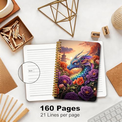 2 Pcs Fantasy Dragons A5 Spiral Notebook, 160 Pages Dragon Journal Notebook | Spiral Notepad, College Ruled Notebooks, Hardcover Notebooks Journal for Writing Work Office, Dragon Lover Gifts for Women - color: Multicolour 0009