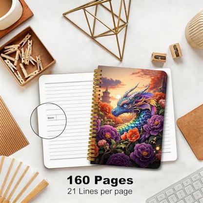 2 Pcs Fantasy Dragons A5 Spiral Notebook, 160 Pages Dragon Journal Notebook | Spiral Notepad, College Ruled Notebooks, Hardcover Notebooks Journal for Writing Work Office, Dragon Lover Gifts for Women - color: Multicolour 0009