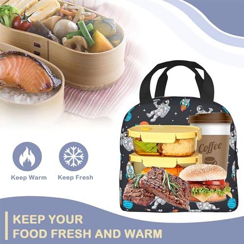 Astronauts Space Rockets Planets Stars Lunch Box,Insulated Lunch Bag for Girls Boys,Reusable Lunch Box for Kids Adults School Student Work Picnic Travel - color: Astronauts Space Rockets Planets Stars