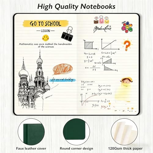 Huhuhero Hardcover Lined Journal, College Ruled Writing Notebook | 120Gsm Thick Paper Work Notebooks for Women Men, 5.25"×8.25", Office & School Writing Supplies (1, Green) - color: Green