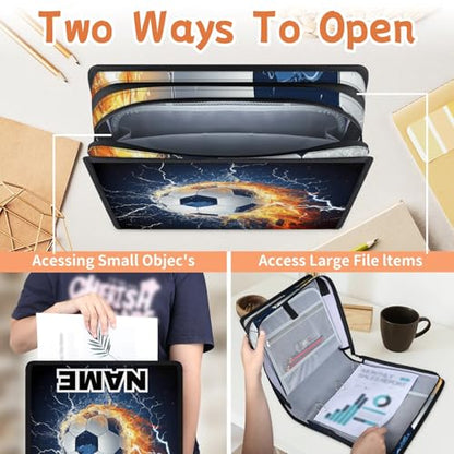 Custom Zipper Binder Lightning Fire Soccer 3 Ring Binder 1.5 Inch Expanding Pockets File Folder Large Capacity Document Organizer Bag with Handle and Strap - color: Multi 8