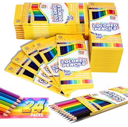 288 Count Colored Pencils Bulk, 12 Assorted Colors, 24Packs Pre-sharpened Coloring Pencils Set for Kids,Back to School Supplies,Teachers Essential Classroom Art Prizes