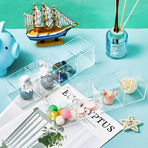 Epakh 2 Pcs 4 Compartment Acrylic Cube Organizer 4 Section Clear Acrylic Pencil Holder Small Drawer Organizer for Makeup Brush Crayon Desk Home Office Back to School Supplies(10 x 2.6 x 2.5 Inches)