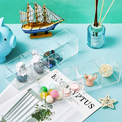 Epakh 2 Pcs 4 Compartment Acrylic Cube Organizer 4 Section Clear Acrylic Pencil Holder Small Drawer Organizer for Makeup Brush Crayon Desk Home Office Back to School Supplies(10 x 2.6 x 2.5 Inches)