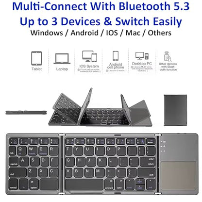 Slim Foldable Wireless Keyboard Compatible with Samsung Galaxy S25 S24 S23 S22 S21 S20/FE/+/Plus/Ultra Editions Z Flip6 Fold6/5/4/3/2 5G Includes TOUCHPAD Mouse /48H Use/560 Days Standby/Portable/Comp