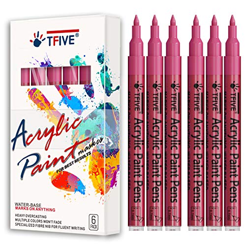 TFIVE Pink Marker Paint Pens - 6 Pack Acrylic Permanent Marker, 0.7mm Extra Fine Tip Waterproof Pink Paint Markers for Art Project, Rock, Ceramic, Glass, Wood, Plastic, Metal, Canvas, DIY Craft - color: Pink