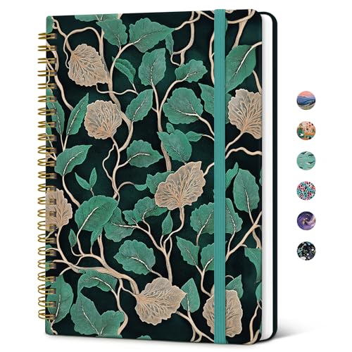 Taja Spiral Lined Journal for Women, Notebook for Work with Pretty Cover, 140 College Ruled Pages, Hardcover Notebook for Journaling, Note Taking, Bible Study, Emerald Vines - color: D-Emerald Vines