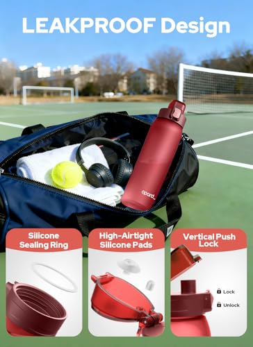 Opard Zip 32oz Plastic Water Bottle Dishwasher Safe, Leakproof Flip-Top Lid, BPA Free Tritan, Wide Mouth Reusable Sports Water Bottle for Gym Hiking Commuting Outdoor Travel and School - color: Cranberries Red, style: 32 Ounces