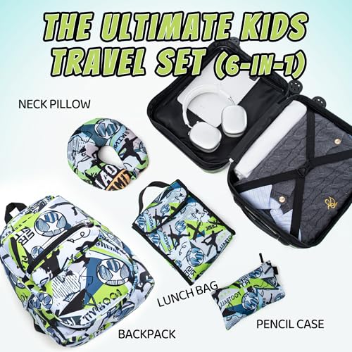 16’’ Kid’s Luggage Set with Spinner Wheels, Hardside with Suitcases,6 Piece | Carry on Luggage, Travel Rolling Luggage Airline Approved Suitcase Set with Spinner Wheels Girls Boys - color: Soccer