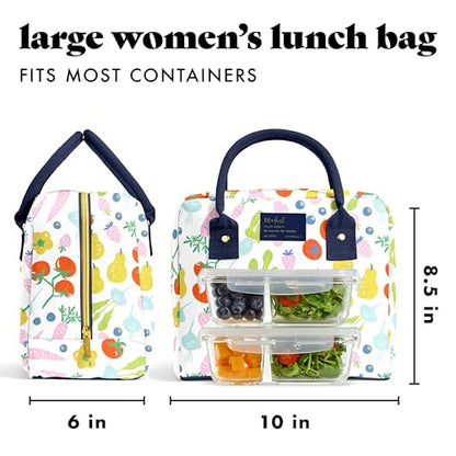 Fit & Fresh Bloomington Lunch Bag for Women - Insulated Large Lunch Box for Work with Containers, Leak-Resistant, Stain-Resistant, Zipper Closure, Fruit Print - color: Fruit Print