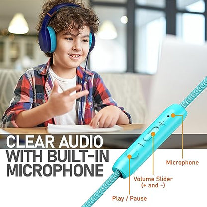 FosPower Kids Headphones with 3.5mm Laced Cables, Children & Teens Over The Ear Foldable Adjustable Headset w/Built-in Mic for Smartphones/PC/Tablet/Laptop/School (Max Volume 85dB) - Mint/Pink - color: 07 - Mint/Pink