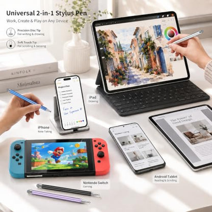 6 PCS Stylus Pen for Touchscreen, 2in1 Universal Stylus for Nintendo Switch | Metal Barrel, High-Precision Disc Tip Capacitive Stylus Pencil for Apple iPad/Ayn Thor/iPhone/Android Smartphones and Tablets
