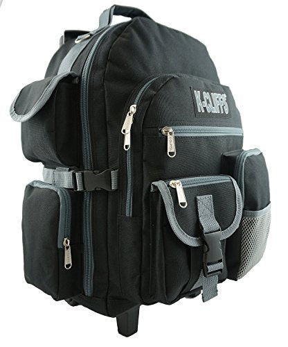 K-Cliffs Heavy Duty Rolling Backpack School Bookbag with Wheels Deluxe Wheeled Daypack - color: Black