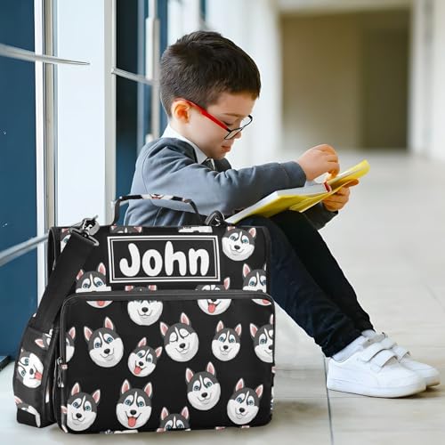 Cartoon Husky Dark Print Custom Zipper Binder Bag 3 Ring with Shoulder Strap & Handle Personalized Binder Bag Expandable File Folder for School - color: Multi-cartoon Husky Dark