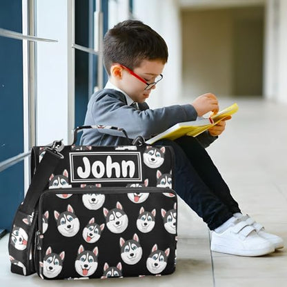 Cartoon Husky Dark Print Custom Zipper Binder Bag 3 Ring with Shoulder Strap & Handle Personalized Binder Bag Expandable File Folder for School - color: Multi-cartoon Husky Dark