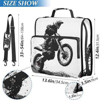 Motocross Rider Zipper Binder with Shoulder Strap, 500 Sheets Capacity, Multiple Pockets 1.5Inch 3 Ring Zipper Binder - color: Motocross Rider