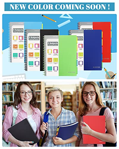 Spiral Notebook - 5 Subject Notebook, College Ruled Notebook With Dividers Pocket, Tabs Label, Ruler, 100Sheet 200 Pages, for Writing Journal, Home & Office, School Supplies, 8.5''x11'' Lime | 200 Pages, 11" Ruler, 8.5"x11" Lime, Pocket Dividers with Tab