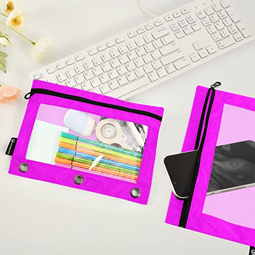 Binder Pouches,Magenta Purple Pencil Pouch for 3 Ring Binder 2 Pack Clear Pencil Bag with Zipper for Office School Supplies - color: Magenta Purple