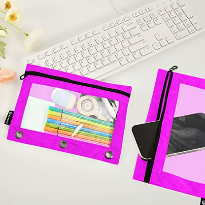Binder Pouches,Magenta Purple Pencil Pouch for 3 Ring Binder 2 Pack Clear Pencil Bag with Zipper for Office School Supplies - color: Magenta Purple