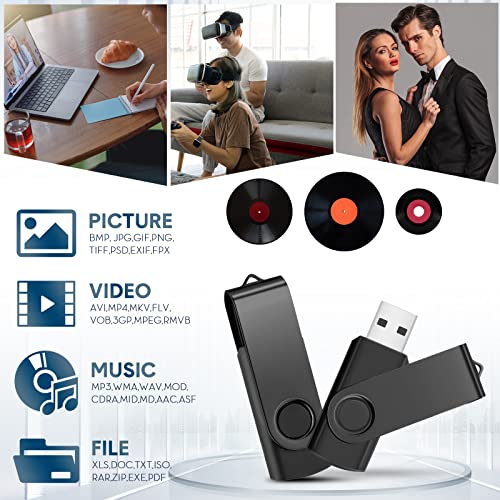 Aoriher 50 Pack USB 2.0 Flash Drives Bulk, Portable USB Thumb Drives with Lanyards, Swivel Flash Drives Thumb Drives for Office School Data Storage (Black, 128MB)