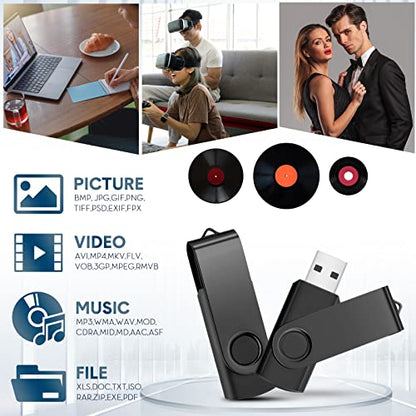 Aoriher 50 Pack USB 2.0 Flash Drives Bulk, Portable USB Thumb Drives with Lanyards, Swivel Flash Drives Thumb Drives for Office School Data Storage (Black, 128MB)