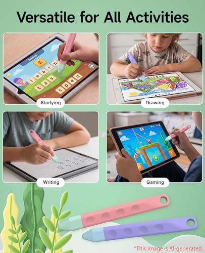 T Tersely 2 Pack Kids Stylus Pens, Pink & Purple Kid‑Friendly Touch Screen Pens, Anti‑Roll Soft Tip Stylus for Children Drawing&Writing, Universal Capacitive Pen for iPad, iPhone, Tablets&Smartphones