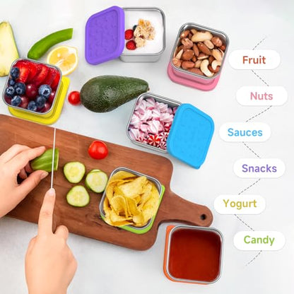 SOPHICO Stainless Steel Snack Containers for Kids, 6 oz Leak Proof Small Food Storage Container with Silicone Lid, 304 Metal Toddler Lunch Box for Daycare, School and Travel (6 Pack) - color: 6oz,mix,6pack