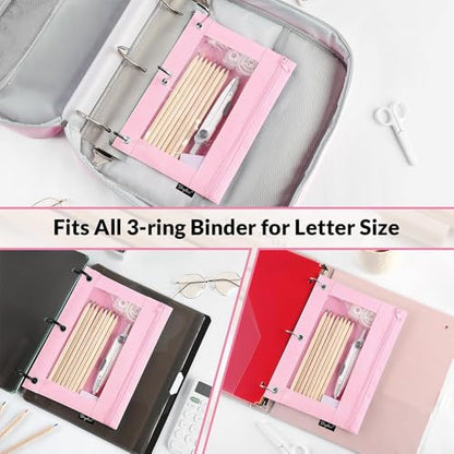 SKYDUE Pencil Pouch for 3 Ring Binder, Zipper Pencil Pouches for Girls Boys, Clear Window Pencil Case for Binder, Binder Pencil Pouch, Pencil Bag with Zipper,Pink & Purple - color: Pink&purple