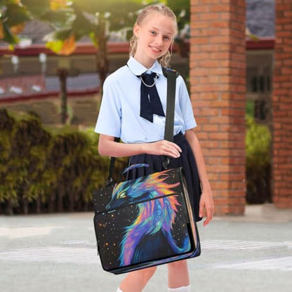 ALAZA Black Colorful Dragon Zipper Binder Bag 3 Ring Binder Large Capacity 1.5 Inch Multi-Pockets Organizer with Shoulder Strap and Handle for School Office Supplies