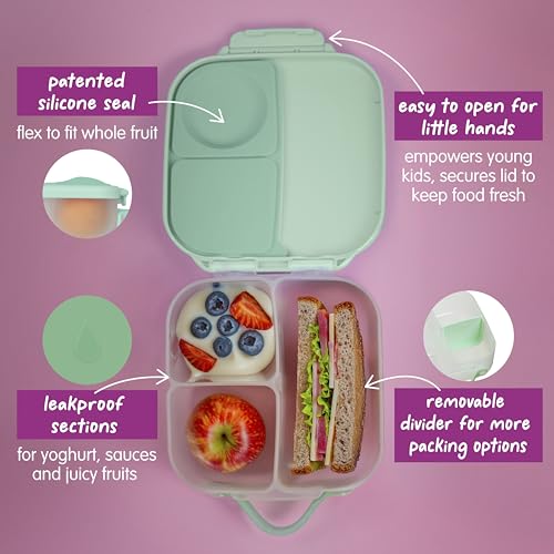 b.box Mini Lunch Box Kids | 4.25 Cup Leak Proof Bento Box for Kids Ages 3+ | 3 Compartment Snack Containers, School Lunch Container, Dishwasher Safe, BPA-Free, PFAS-Free - Spearmint - color: Spearmint, size: 1-pack