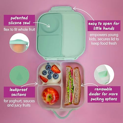b.box Mini Lunch Box Kids | 4.25 Cup Leak Proof Bento Box for Kids Ages 3+ | 3 Compartment Snack Containers, School Lunch Container, Dishwasher Safe, BPA-Free, PFAS-Free - Spearmint - color: Spearmint, size: 1-pack