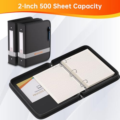 DocSafe 3 Ring Binder with Zipper,Fireproof 2 Inch Round Ring Binder with 2 Interior Pockets,PVC-Free,Portable School Office Home Safe Storage for Letter Size 8.5'' x 11'' Paper Photos Cards Black - size: 2 Inch