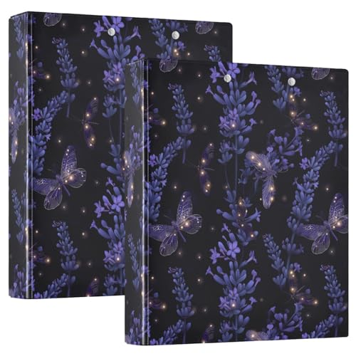 Black Purple Butterfly Flowers 3 Ring Binder 1.5" Decorative D-Ring Binder with Clipboard&3 Clear Pockets, Holds 200 Sheets A4 Size Paper Waterproof Binders for School Home Office|2 Pack - color: Butterfly Flowers, size: 12.4x10.63x2.36 Inch-2 Pack
