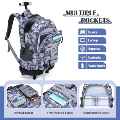 DIGOBAY Camo Rolling Backpack for Boys, 3PCS Tactical Kids Rolling Backpack Set with Lunch Bag & Pencil Case, Boys Wheeled School Bookbag for Elementary, Middle, High School - color: Camouflage Dark Gray
