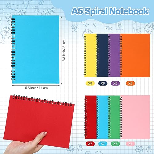 Yeaqee 60 Pack Spiral Notebooks Bulk, College Ruled 8.5 x 5.5 inch Small Spiral Notebooks 50 Sheets, Hardcover Writing Journals for Back to School Supplies, Classroom, Students, Teachers