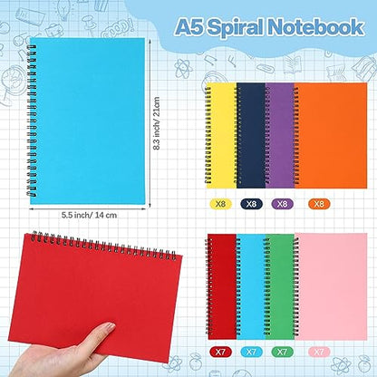 Yeaqee 60 Pack Spiral Notebooks Bulk, College Ruled 8.5 x 5.5 inch Small Spiral Notebooks 50 Sheets, Hardcover Writing Journals for Back to School Supplies, Classroom, Students, Teachers