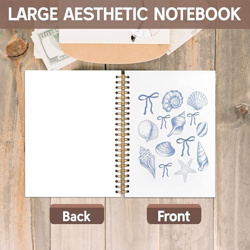 KAOWT Coquette Blue Bow Ocean Beach Notebook Journal, Preppy Beach Notebooks for Note Taking, Blue Ocean Seashell Coastal Hardcover Journal, Girly Preppy Hardcover Spiral Notebook 5.5x8.3in - color: Summer notbook-blue seashell