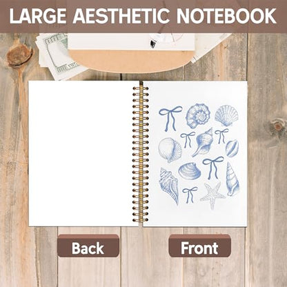 KAOWT Coquette Blue Bow Ocean Beach Notebook Journal, Preppy Beach Notebooks for Note Taking, Blue Ocean Seashell Coastal Hardcover Journal, Girly Preppy Hardcover Spiral Notebook 5.5x8.3in - color: Summer notbook-blue seashell